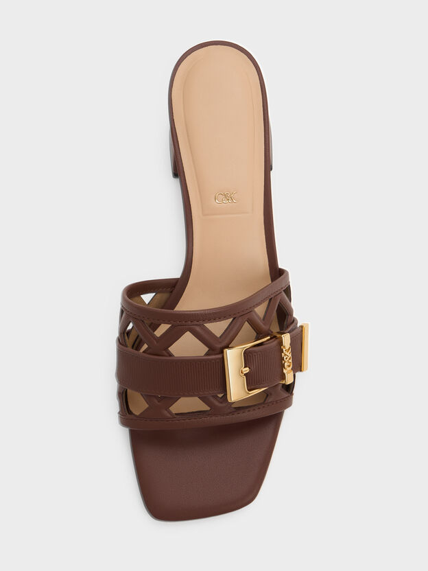 Whitney Leather Cut-Out Heeled Mules, Brown, hi-res