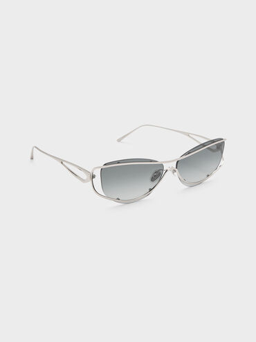 Ainsley Geometric Sunglasses, Silver, hi-res
