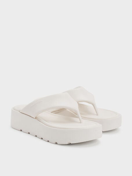 V-Strap Flatform Thong Sandals, White, hi-res