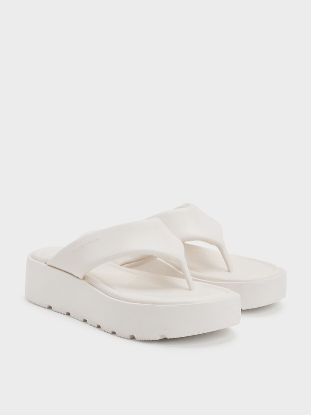 V-Strap Flatform Thong Sandals, White, hi-res
