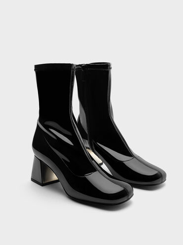 Jully Patent Metallic Trapeze Heel Ankle Boots, Black Patent, hi-res