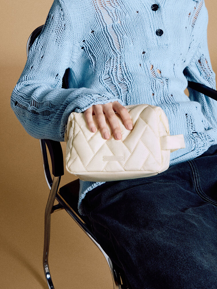 Nylon Chevron Pouch, Cream, hi-res