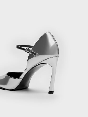 Metallic Pointed D'Orsay Stiletto Pumps, Silver, hi-res