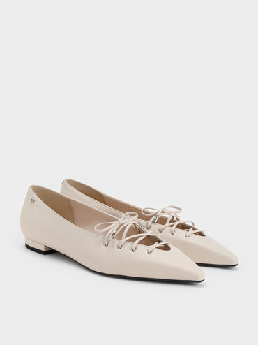 Jianna Leather Lace-Tie Flats, Chalk, hi-res