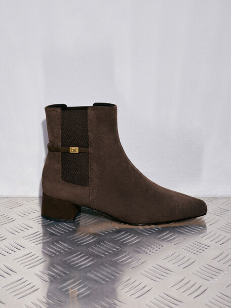 Georgina Suede Tapered Ankle Boots, Dark Brown Textured, hi-res