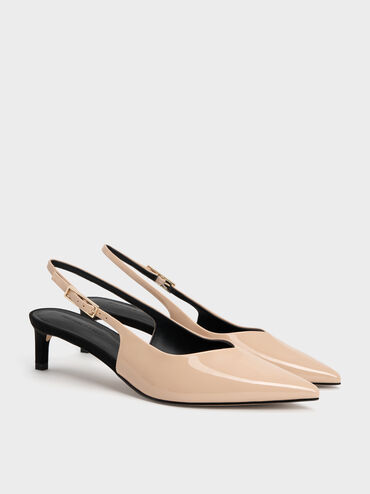 Luciana Patent Slingback Kitten Heels, Nude, hi-res