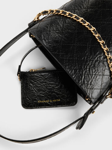 Duo Quilted Chain Bucket Bag, Black, hi-res
