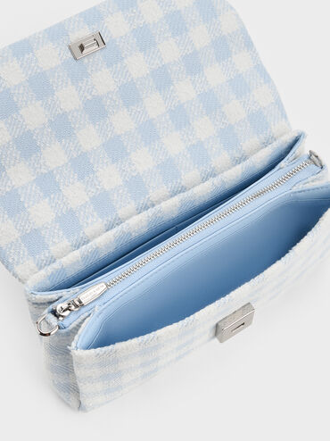 Hazel Gingham Bow Wallet On Chain, Gingham Blue, hi-res