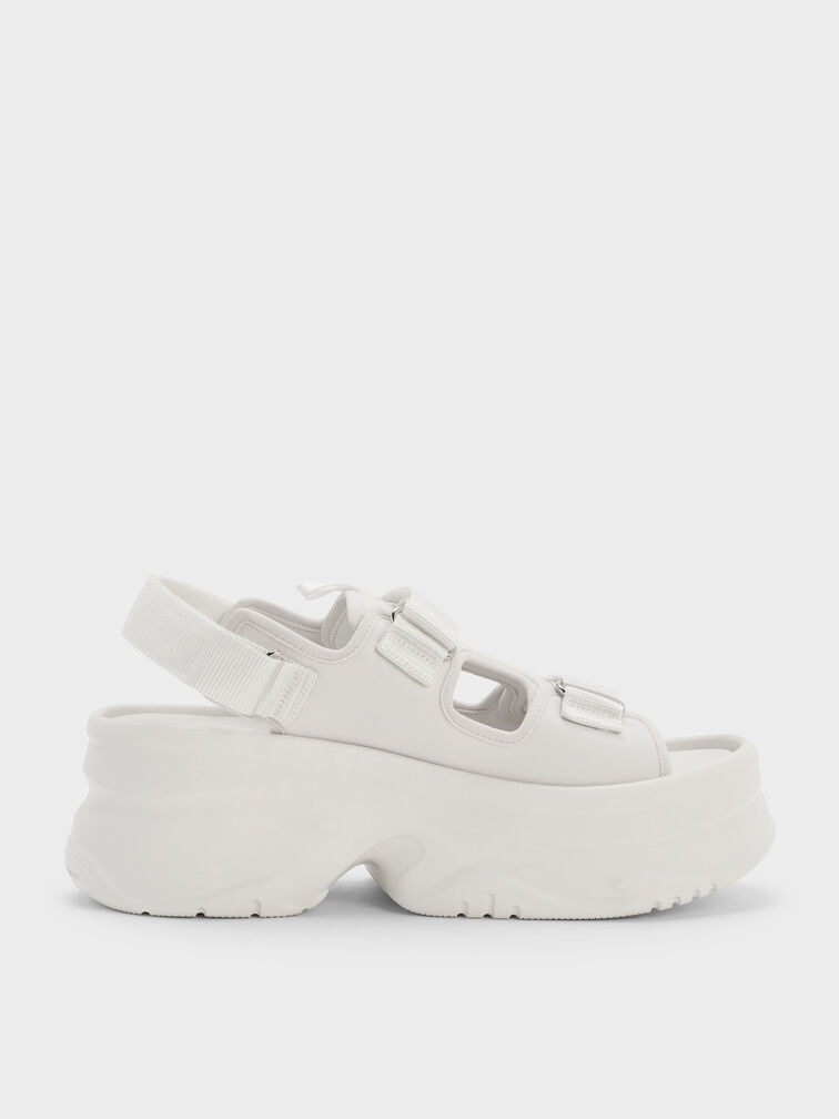 Elastane Flatform Sports Sandals, White, hi-res
