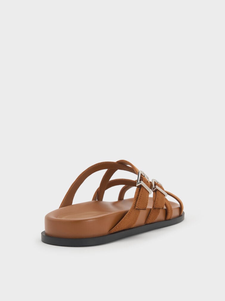 Faux Suede Crossover Toe-Ring Sandals, Cognac, hi-res