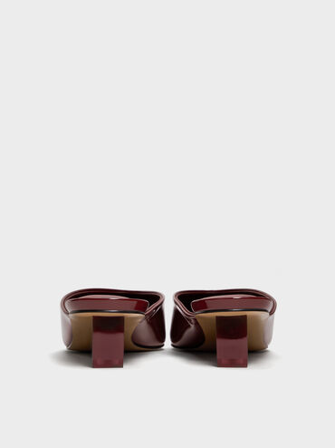 Patent Translucent-Heel Wedge Mules, Burgundy, hi-res