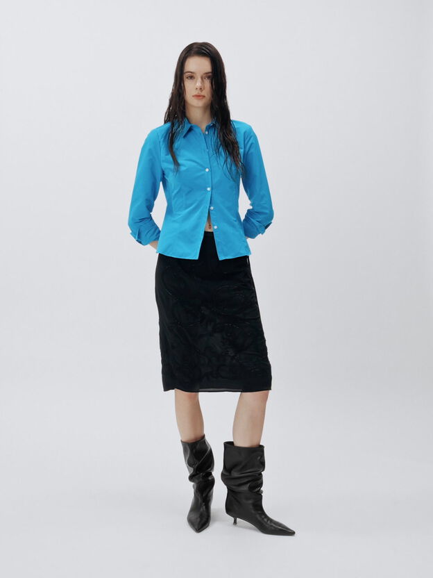 Ruched Kitten-Heel Calf Boots, Black, hi-res