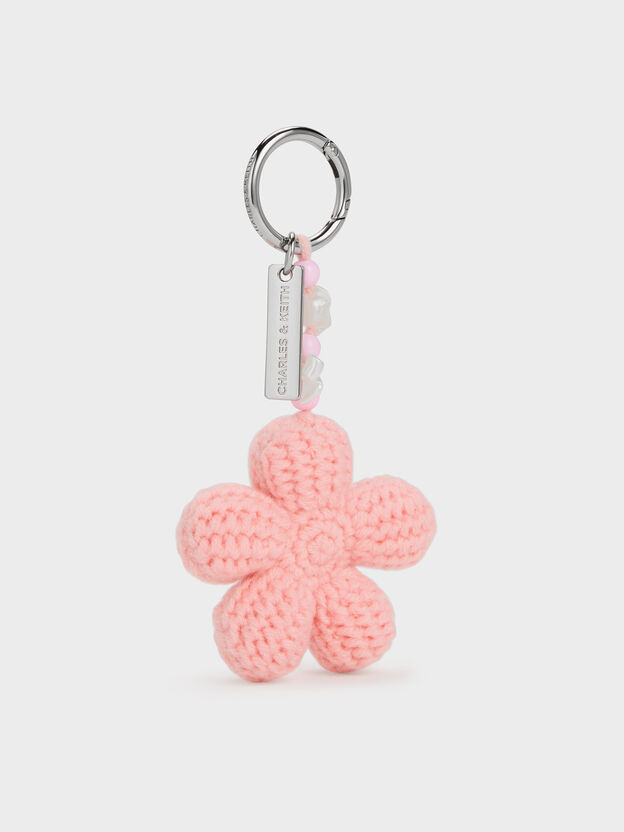 Crochet-Flower Beaded Charm, Soft Pink, hi-res