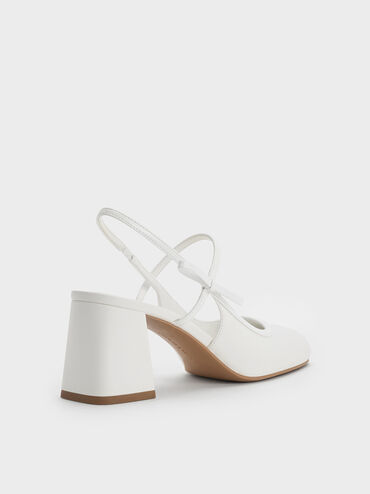Bow Slingback Mary Jane Pumps, White, hi-res