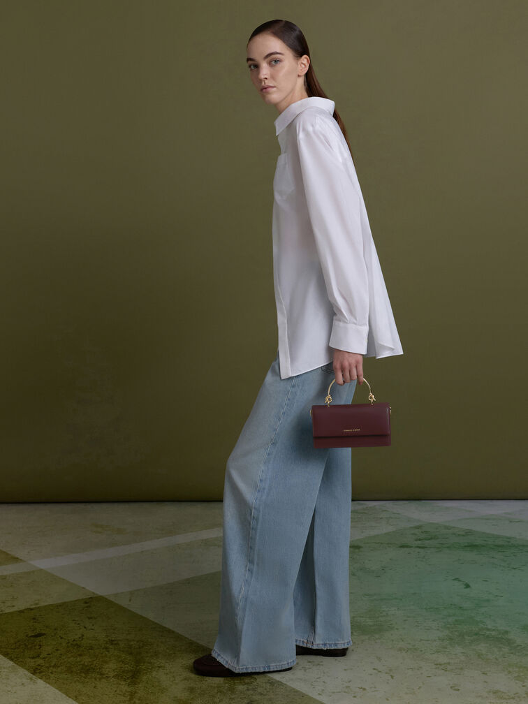 Kristine Sculptural-Handle Long Wallet, Wineberry Red, hi-res