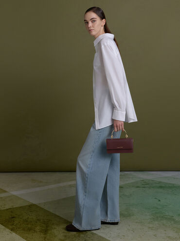 Kristine Sculptural-Handle Long Wallet, Wineberry Red, hi-res