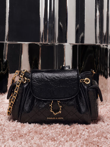 Duo Quilted Two-Way Front Flap Backpack, Black, hi-res