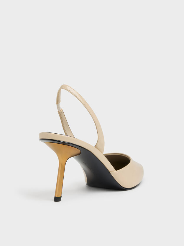 Pointed Slant-Heel Slingback Pumps, Beige, hi-res