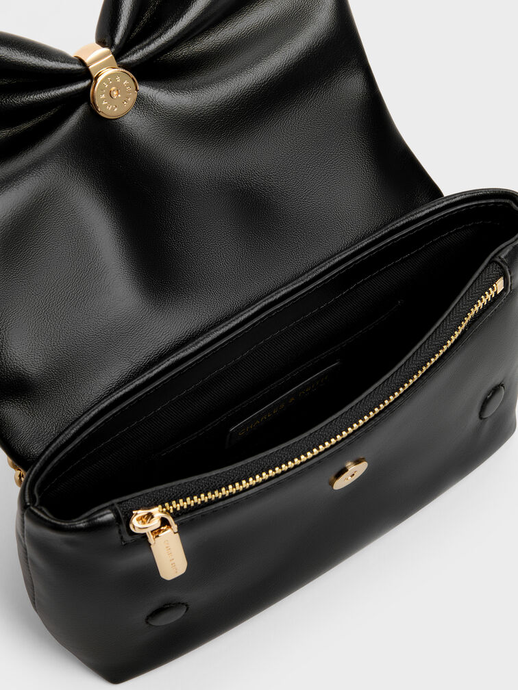 Halsey Ruched Chain Shoulder Bag, Black, hi-res