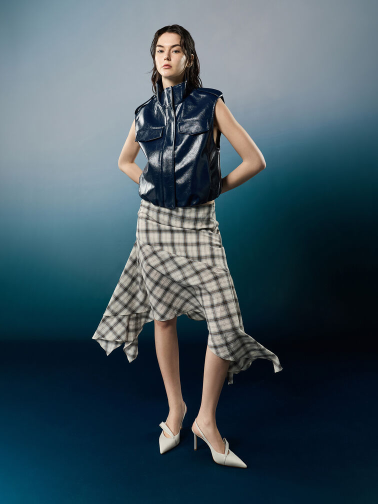 Satin Pleated-Strap Slingback Pumps, Light Grey, hi-res