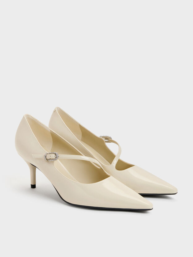 Patent Asymmetric-Strap Pumps, Chalk, hi-res