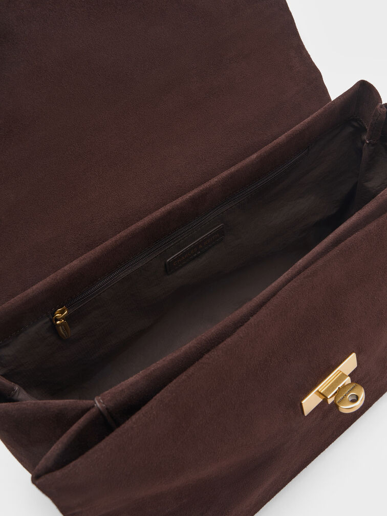 Kerry Recycled Suede Top Handle Satchel Bag, Espresso Brown, hi-res