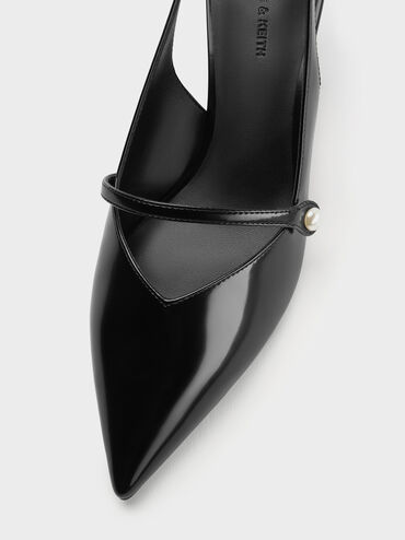 Helena Pearl-Buckle Slingback Kitten Heels, Black Box, hi-res