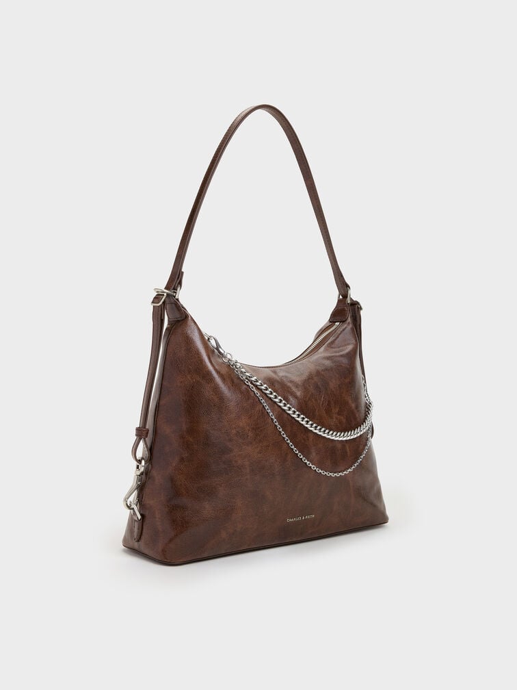 Atwood Chain Convertible Hobo Bag, Distressed Coffee, hi-res