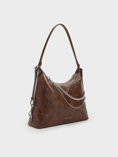 Atwood Chain Convertible Hobo Bag, Distressed Coffee, hi-res