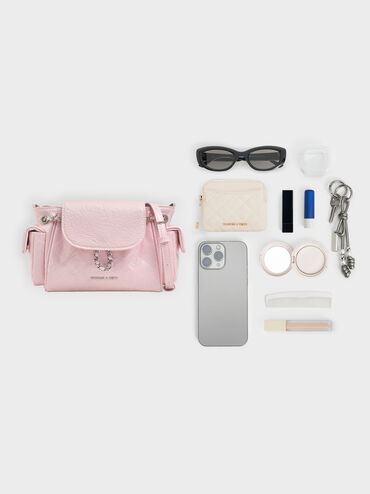 Duo Quilted Two-Way Front Flap Backpack, Cotton Candy Pink, hi-res