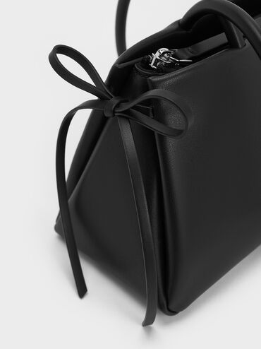Hazel Bow Elongated Trapeze Shoulder Bag, Noir, hi-res