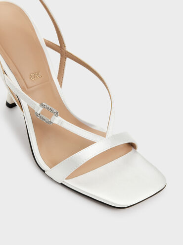 Crystal-Buckle Ankle-Strap Heels, White, hi-res