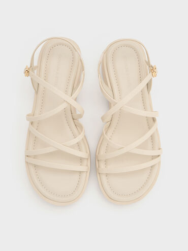 Strappy Ridged-Sole Flatform Sandals, Chalk, hi-res