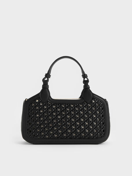 Mini Azure Woven Tote Bag, Black, hi-res