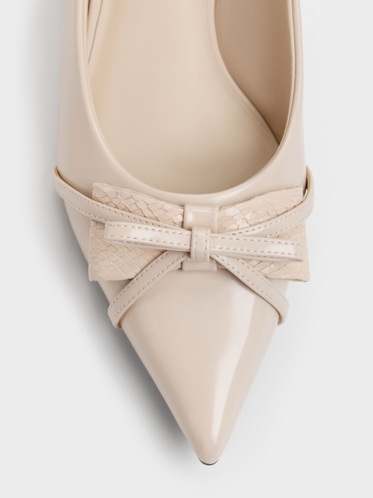 Bettina Double-Bow Pointed Ballet Flats, Beige, hi-res