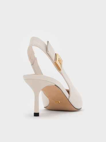 Cody Leather Pointed-Toe Kitten-Heel Slingback Pumps, Chalk, hi-res