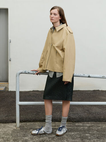 Metallic Mesh Patterned-Lace Slip-On Sneakers, Silver, hi-res