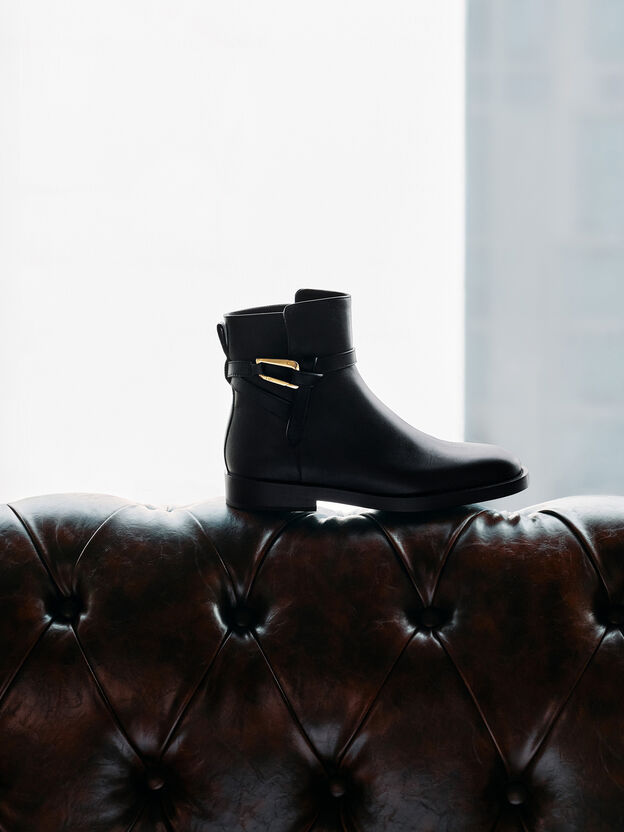 Daena Leather Metallic-Accent Ankle Boots, Black, hi-res