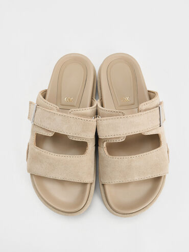 Kori Suede Slide Sandals, Beige, hi-res