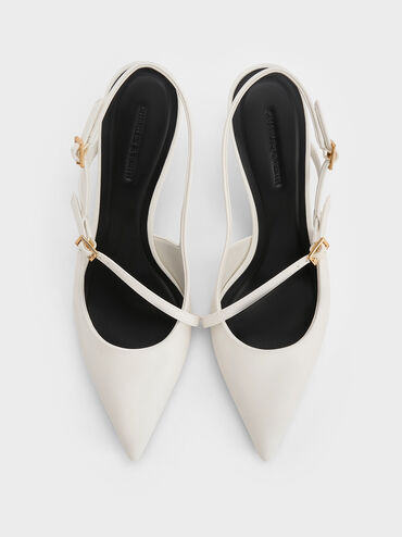 Wynn Buckled Sculptural-Heel Slingback Pumps, White, hi-res