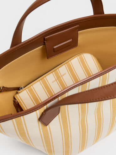 Large Ivanna Canvas Striped Tote Bag, Butterscotch Yellow, hi-res