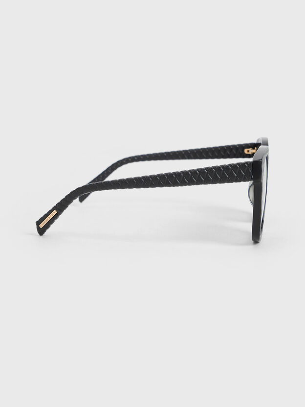 Leather Quilted Sunglasses, Black, hi-res