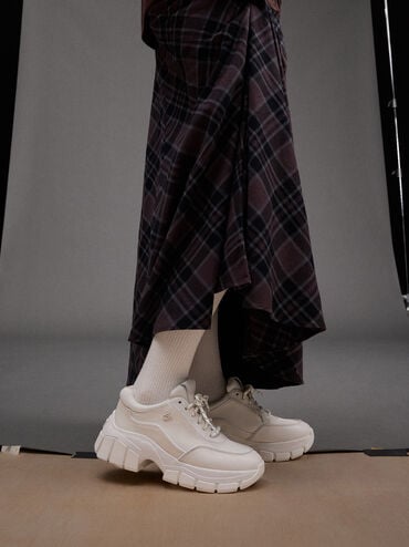 Yunna Leather & Recycled Fabric Chunky Sneakers, White, hi-res