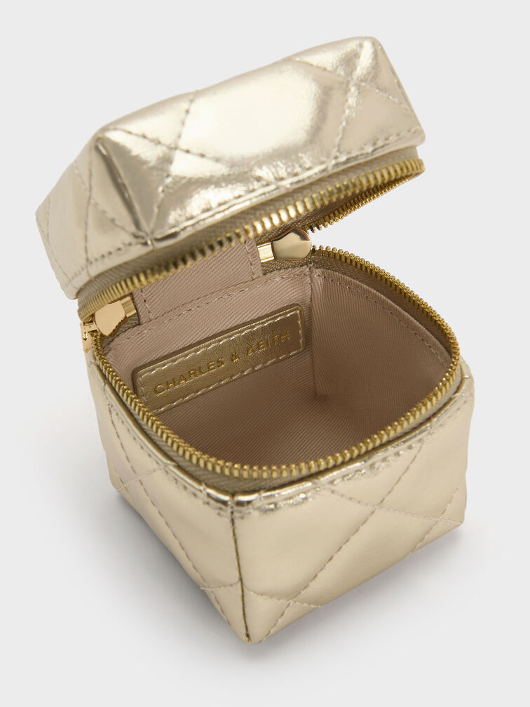 Janie Metallic Quilted Chain-Handle Micro Bag, Champagne, hi-res