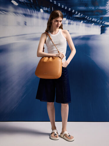 Lorelai Ruched Knotted-Strap Hobo Bag, Russet Brown, hi-res