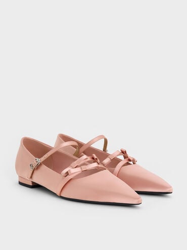 Jessy Recycled Polyester Bow Pointed-Toe Flats, Pink, hi-res