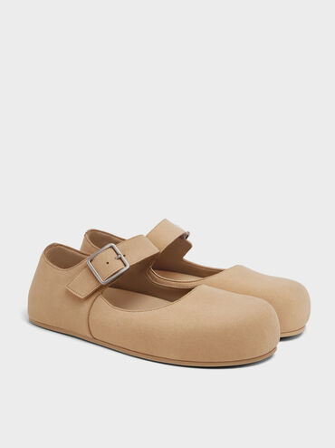 Buckled Mary Jane Flats, Beige, hi-res