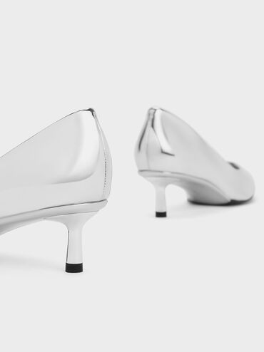 Curtis Metallic Pointed-Toe Kitten Heel Pumps, Silver, hi-res