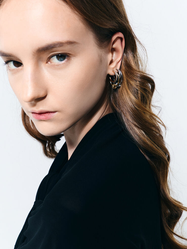 Hermione Crystal Crescent Earrings, Rose Gold, hi-res