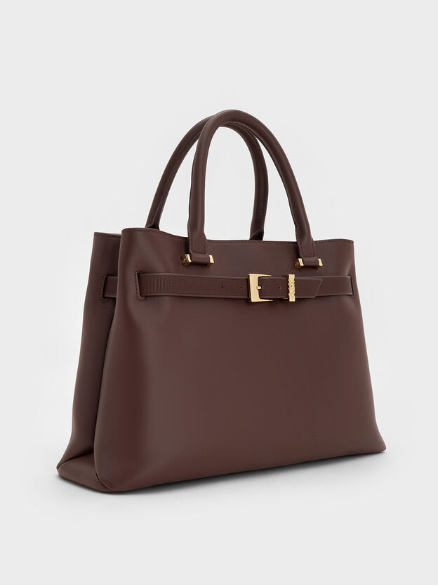 Voyager Leather Belted Tote Bag, Dark Brown, hi-res
